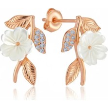 BG Jewellery 925 Ayar Gümüş Rose Gold Çiçek Motifli Taşlı Küpe – Zarif Kadın Takı Modeli