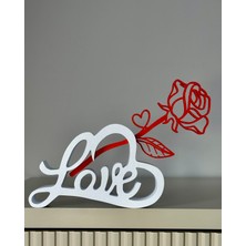 Pluto 3D Aşk Temalı Love Yazılı Kırmızı Gül Dekoru - Sevgililer Günü Için Özel Üretim