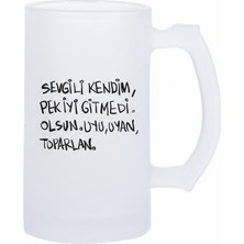 Sartre Art Pek Iyi Gitmedi Motive Esprili Motto Baskılı Bira Bardağı 500 ml - Büyük Boy Kulplu Cam Kupa