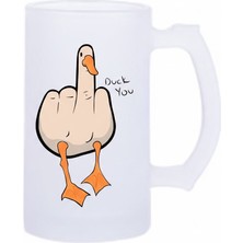 Sartre Art Duck You Esprili Motto Baskılı Bira Bardağı 500 ml - Büyük Boy Kulplu Cam Kupa