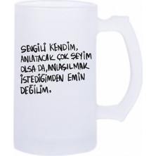 Sartre Artsevgili Kendim Anlatacak Çok Şey Esprili Motto Baskılı Bira Bardağı 500 ml - Büyük Boy Kulplu Cam Kupa