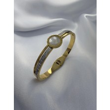 BG Jewellery Vıp Taşlı Sedefli Çelik Kelepçe
