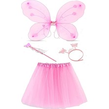 Buğz Toz Pembe Kelebek Kostümü - Toz Pembe Kelebek Kostüm Aksesuar Seti 4 Parça