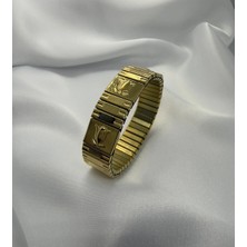 BG Jewellery Vıp Desenli Lastikli Gold Çelik Bileklik