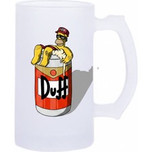 Sartre Art Simpson Duff Esprili Motto Baskılı Bira Bardağı 500 ml - Büyük Boy Kulplu Cam Kupa