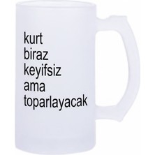 Sartre Art Kurt  Esprili Motto Baskılı Bira Bardağı 500 ml - Büyük Boy Kulplu Cam Kupa