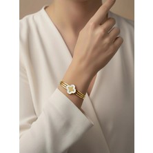 BG Jewellery Vıp Sedefli Yonca Çelik Gold Bileklik