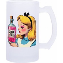 Sartre Art Drink Me Esprili Motto Baskılı Bira Bardağı 500 ml - Büyük Boy Kulplu Cam Kupa
