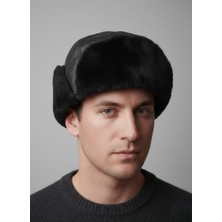 Balkonda Şapka Hakiki Deri Kulaklı Siyah Unisex