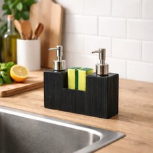 Padilon Çift Hazneli Sıvı Sabunluk ve Deterjanlık Sünger Bölmeli Modern Mutfak Organizeri (Sünger Hariç)