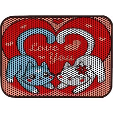 Petesia Kedi Tuvalet Önü Elekli Paspas 60X45 cm – Love You (Kalpli Kedi Deseni)