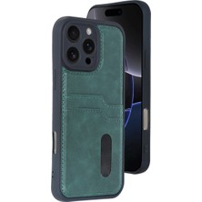 Alem Iphone 16 Pro Max Kılıf Sara Kartvizitli Deri Kılıf - Koyu Yeşil