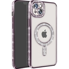 Alem Iphone 15 Kılıf Joke Simli Magneticsafe Kılıf - Derin Mor