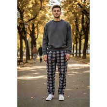 Havva Home Erkek Kadın (Unisex) Kare Ekose Desenli Polar Pantolon Ev Içi Ev Dışı Kullanım Hediye Için Uygun (Tek Alt)