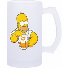 Sartre Art Simpsonlar Beer Esprili Motto Baskılı Bira Bardağı 500 ml - Büyük Boy Kulplu Cam Kupa