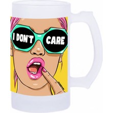 Sartre Art I Dont Care  Esprili Motto Baskılı Bira Bardağı 500 ml - Büyük Boy Kulplu Cam Kupa