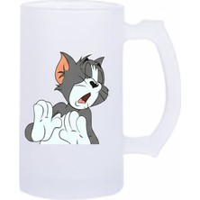 Sartre Art Tom Kedi Istemem Esprili Motto Baskılı Bira Bardağı 500 ml - Büyük Boy Kulplu Cam Kupa