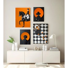 Koi Art Design At Tasarımlı 4 Parçalı Yüksek Kalite Uv Baskılı Modern Tablo Seti