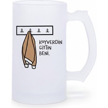Sartre Art Koyverdin Gittin Beni Esprili Motto Baskılı Bira Bardağı 500 ml - Büyük Boy Kulplu Cam Kupa
