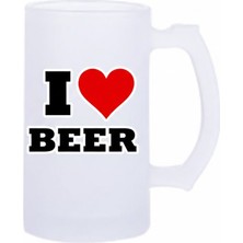 Sartre Art I Love Beer Esprili Motto Baskılı Bira Bardağı 500 ml - Büyük Boy Kulplu Cam Kupa