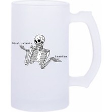 Sartre Art Güzel Yalandı Inandım Esprili Motto Baskılı Bira Bardağı 500 ml - Büyük Boy Kulplu Cam Kupa