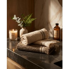 Plume Ceramic Home %100 Pamuk 4*30x50cm Premium Kahverengi Krem Saçaklı El Yüz Havlu Seti