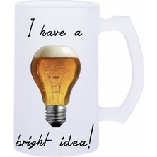 Sartre Art Ampuldeki Bira Esprili Motto Baskılı Bira Bardağı 500 ml - Büyük Boy Kulplu Cam Kupa