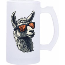 Sartre Art Gözlüklü Lama Esprili Motto Baskılı Bira Bardağı 500 ml - Büyük Boy Kulplu Cam Kupa