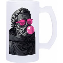 Sartre Art Beer God Esprili Motto Baskılı Bira Bardağı 500 ml - Büyük Boy Kulplu Cam Kupa