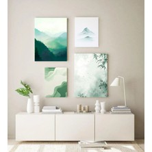 Koi Art Design Yeşil Doğa Temalı 4 Parçalı Yüksek Kaliteli Uv Baskılı Bohem Tablo Seti