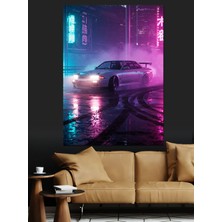 Mushen Studıo Neon Işıklı Hızlı Araba Dekoratif Kanvas - Mdf Ahşap Tablo