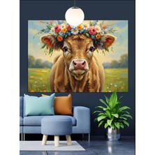 Mushen Studıo Çiçek Taçlı Inek Portresi Dekoratif Kanvas - Mdf Ahşap Tablo