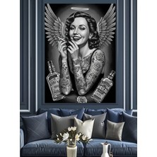 Mushen Studıo Kanatlı Kadın ve Viski Dekoratif Kanvas - Mdf Ahşap Tablo