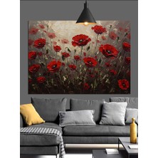 Mushen Studıo Kırmızı Gelincik Çiçek Tarlası Dekoratif Kanvas - Mdf Ahşap Tablo