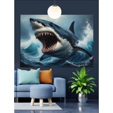 Mushen Studıo Büyük Beyaz Köpek Balığı Dekoratif Kanvas - Mdf Ahşap Tablo