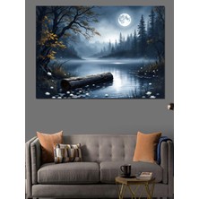 Mushen Studıo Gölde Ay Işığı Sandal Dekoratif Kanvas - Mdf Ahşap Tablo