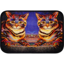 Petesia Ikiz Kaplan Elekli Desenli Kedi Tuvalet Önü Paspası 60X45 cm