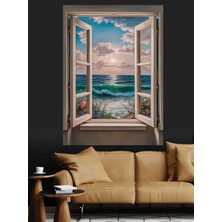 Mushen Studio Mushen Studıo Deniz Çiçek ve Pencere Dekoratif Kanvas - Mdf Ahşap Tablo