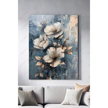 Mushen Studıo Pastel Mavi & Gold Çiçekler Modern Dekoratif Kanvas Tablo - Duvar Tablosu -Canvas Tablo -Duvar Dekor