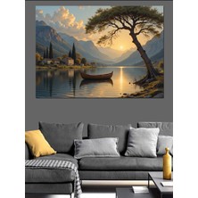 Mushen Studıo Göl Kıyısında Günbatımı Dekoratif Kanvas - Mdf Ahşap Tablo