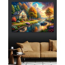 Mushen Studıo Manzaralı Müstakil Ev Dekoratif Kanvas - Mdf Ahşap Tablo