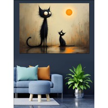 Mushen Studıo Ince Uzun Siyah Kediler Dekoratif Kanvas - Mdf Ahşap Tablo