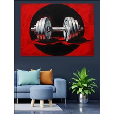 Mushen Studıo Kırmızı Dambıl Spor Aleti Dekoratif Kanvas - Mdf Ahşap Tablo