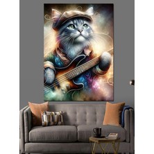 Mushen Studıo Bas Gitar Çalan Kedi Dekoratif Kanvas - Mdf Ahşap Tablo