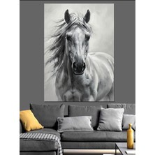 Mushen Studıo Beyaz At Vahşi Koşuyor Dekoratif Kanvas - Mdf Ahşap Tablo