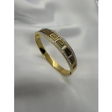 BG Jewellery Vıp Taşlı Desenli Çelik Kelepçe