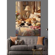 Mushen Studıo Anne ve Yavru Kediler Dekoratif Kanvas - Mdf Ahşap Tablo