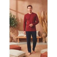Kompedan Erkek Patlı Yaka Kareli Pamuklu Pijama Takımı | Bordo
