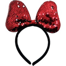 Ett Renk Değiştiren Pullu Payetli Fiyonk Parti Tacı Kırmızı Gümüş Renk 20X16 cm