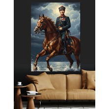 Mushen Studıo Kahverengi At ve Atatürk Dekoratif Kanvas - Mdf Ahşap Tablo